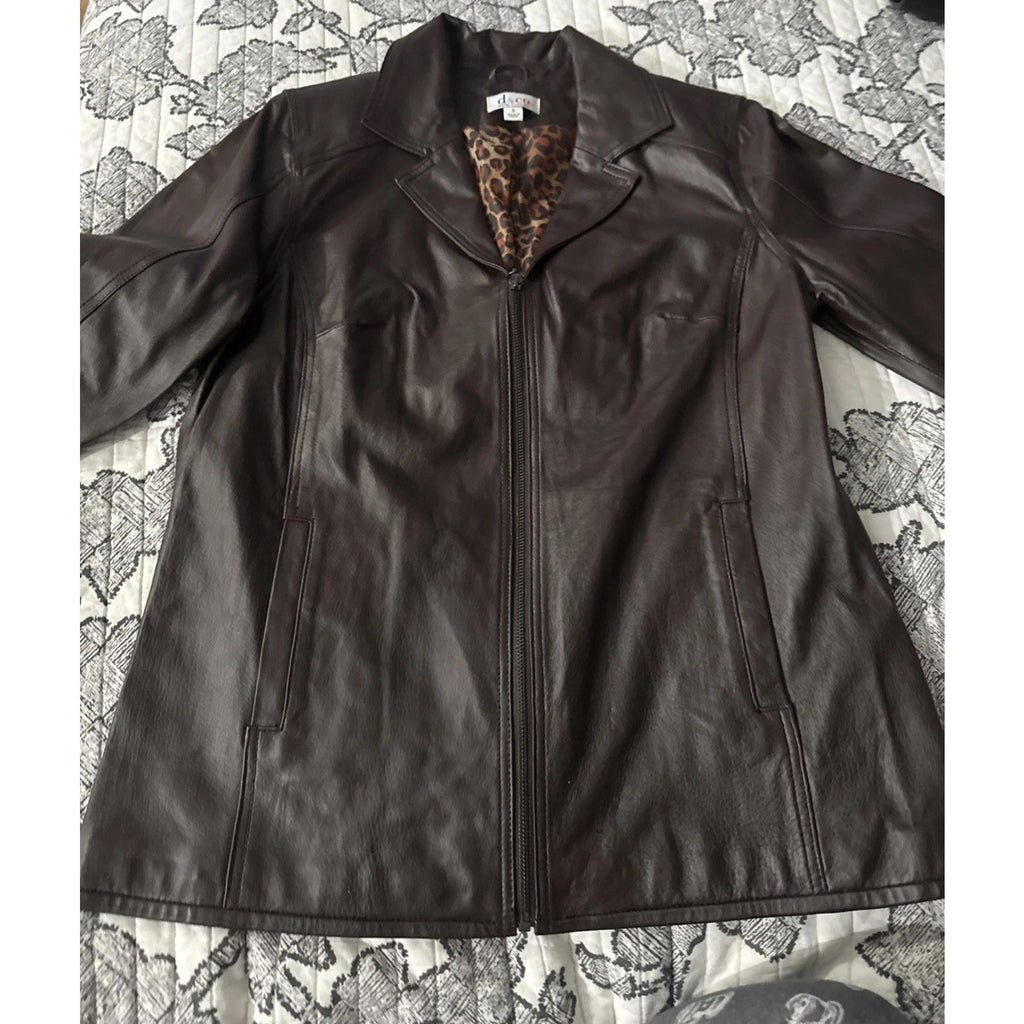 Denim & Co D&CO Leather Ladies Brown Motorcycle Jacket, Size S Style A201535,