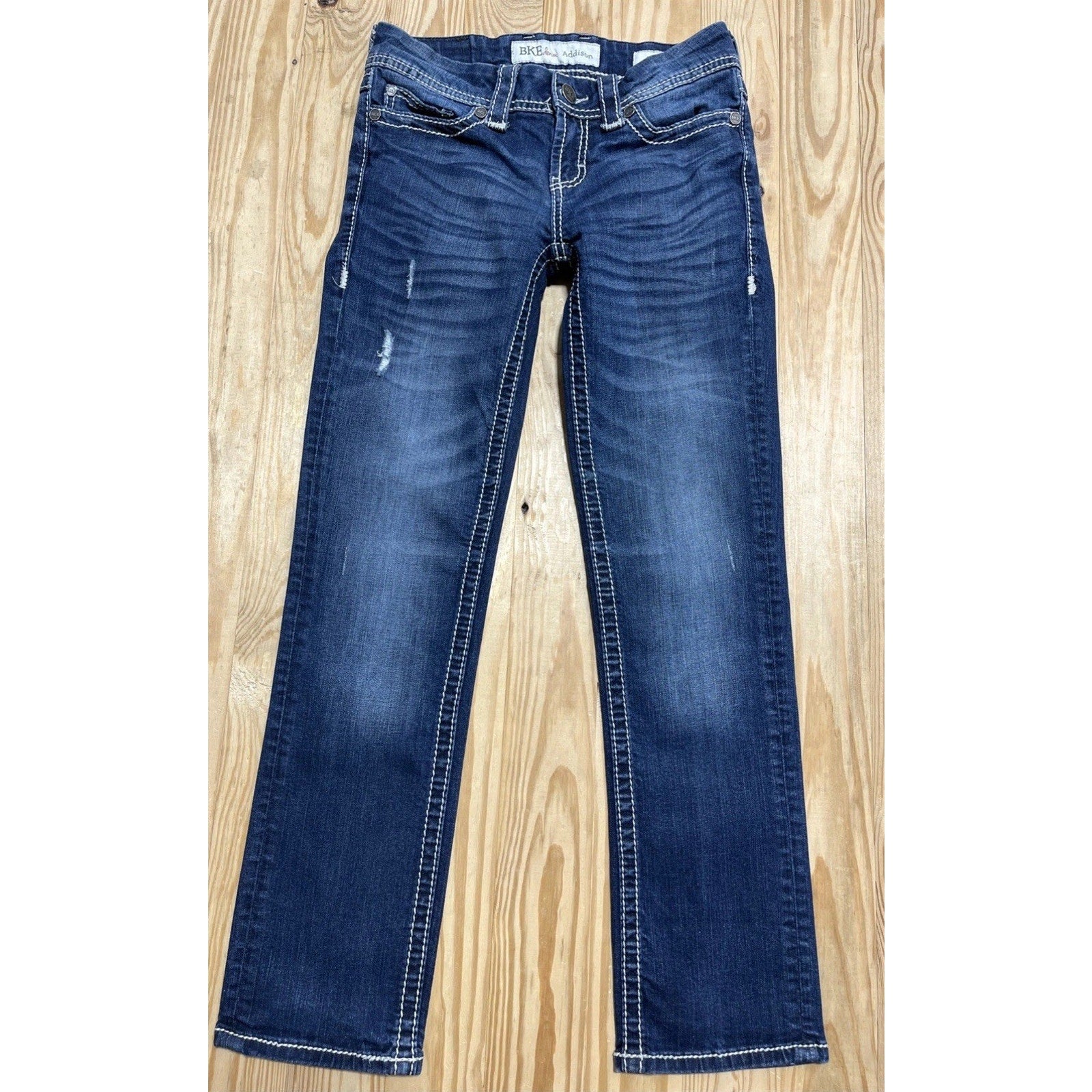 Buckle BKE Addison Straight Leg Flap Pocket Thick Stitch jean size 26x28 EUC