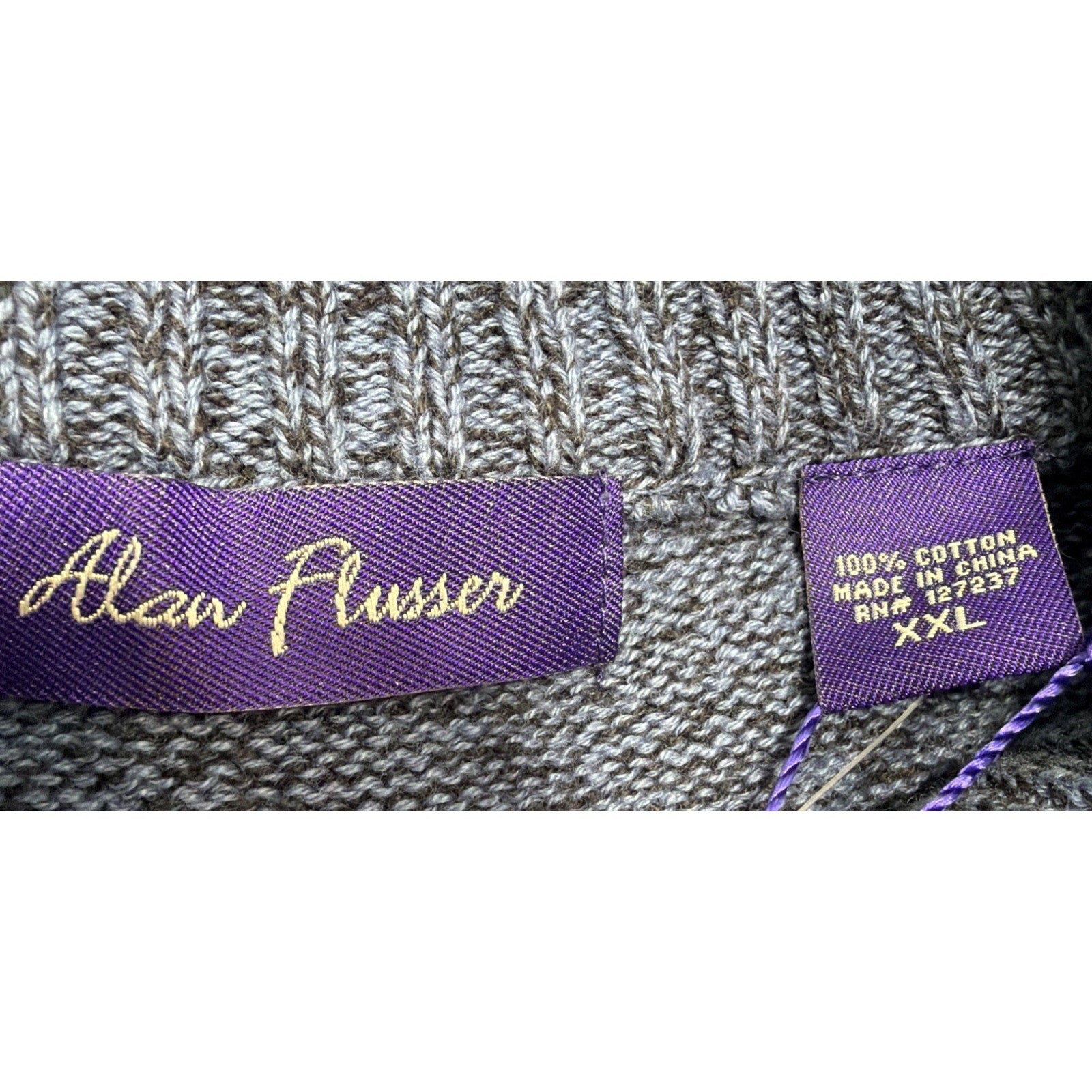 Alan Flusser Men's Blue 1/4 Button Cable Knit Sweater Preppy Casual XXL New