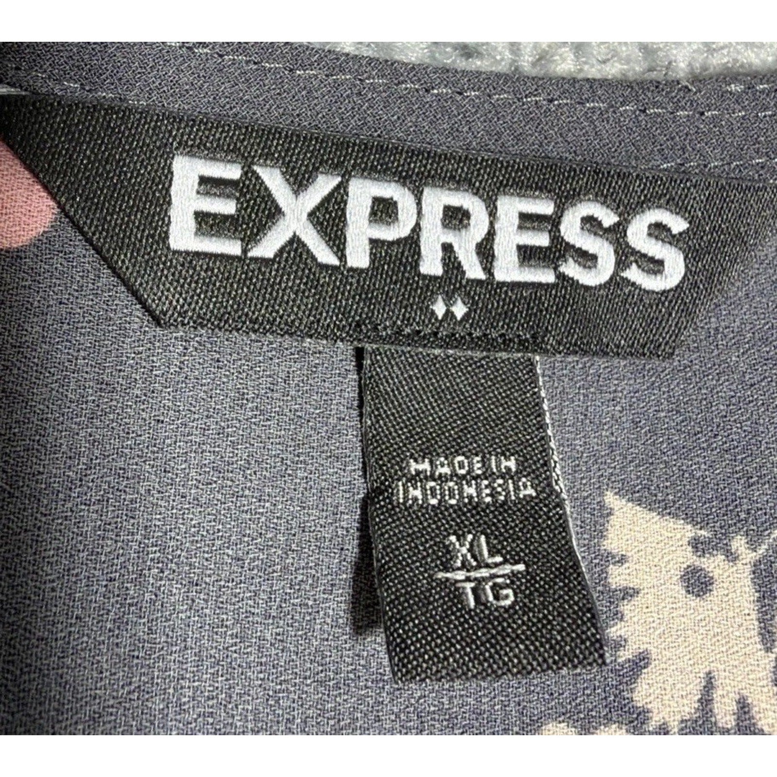 Express Women's Dark Gray Long Sleeve Tunic w/Pink Dots/Cream Flowers XL