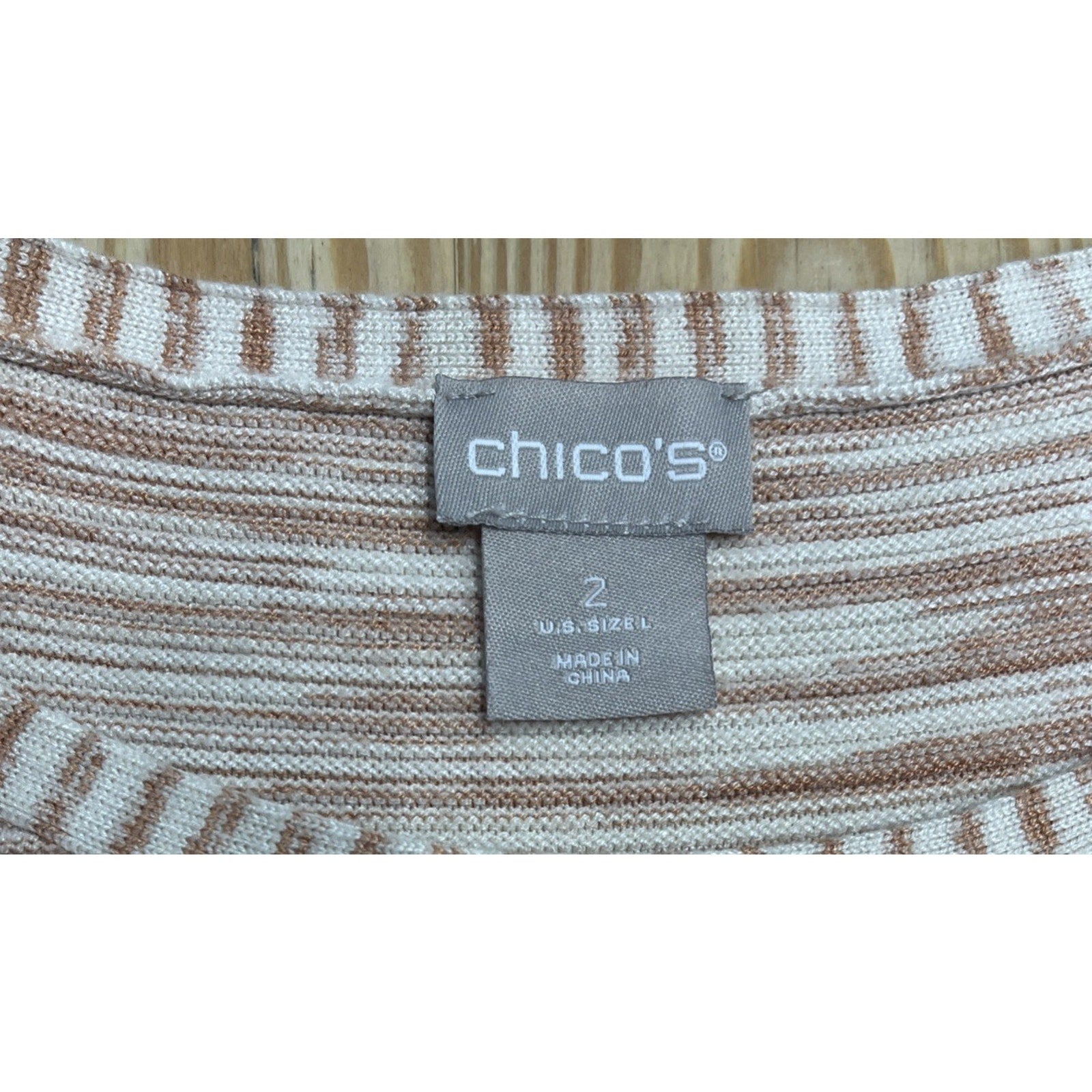 Chico's Size 2 Large Tan Brown Orange Space Dye Striped Marbled Sweater Tunic
