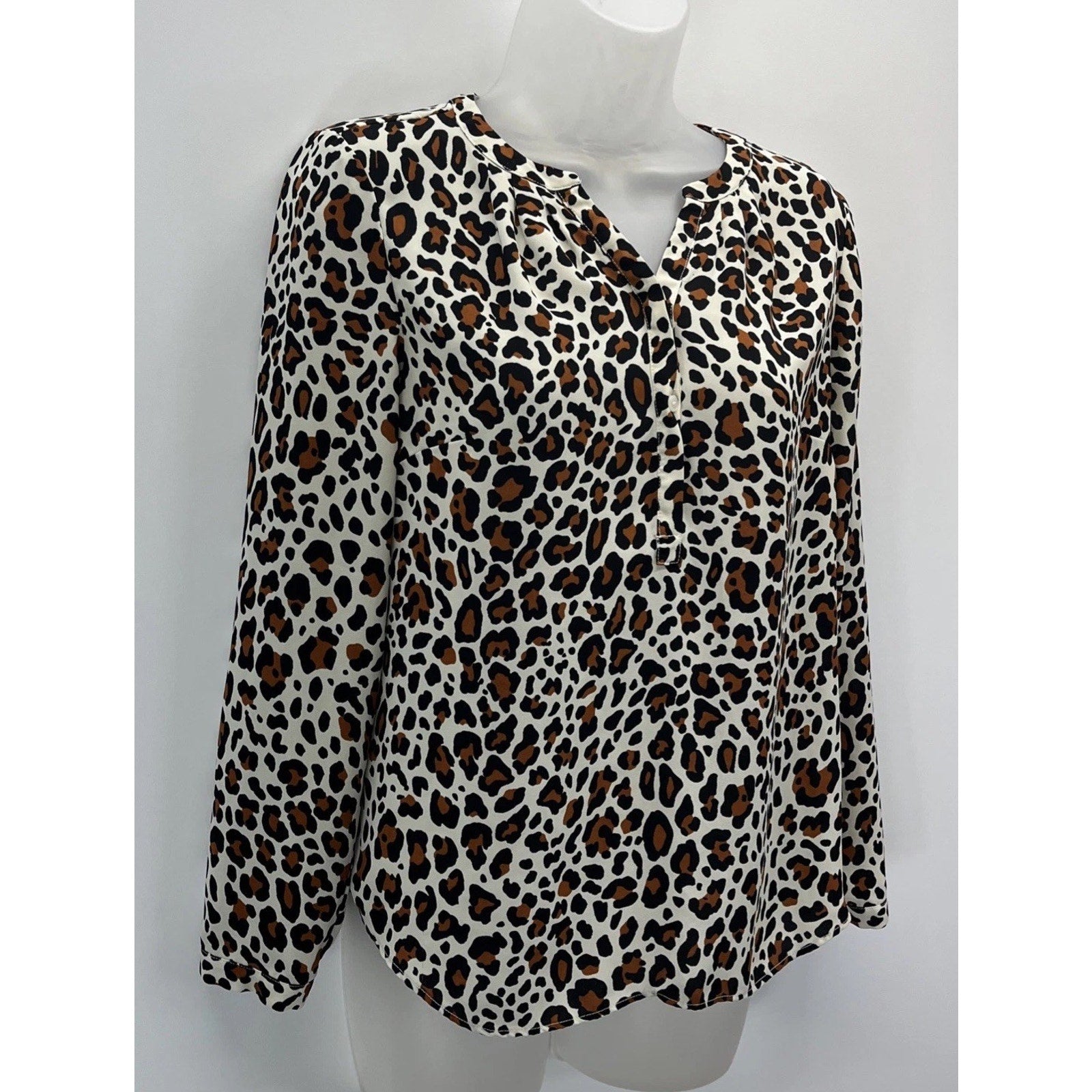 Talbots Plus Sz Small Petite leopard Popover blouse print top blouse tunic shirt