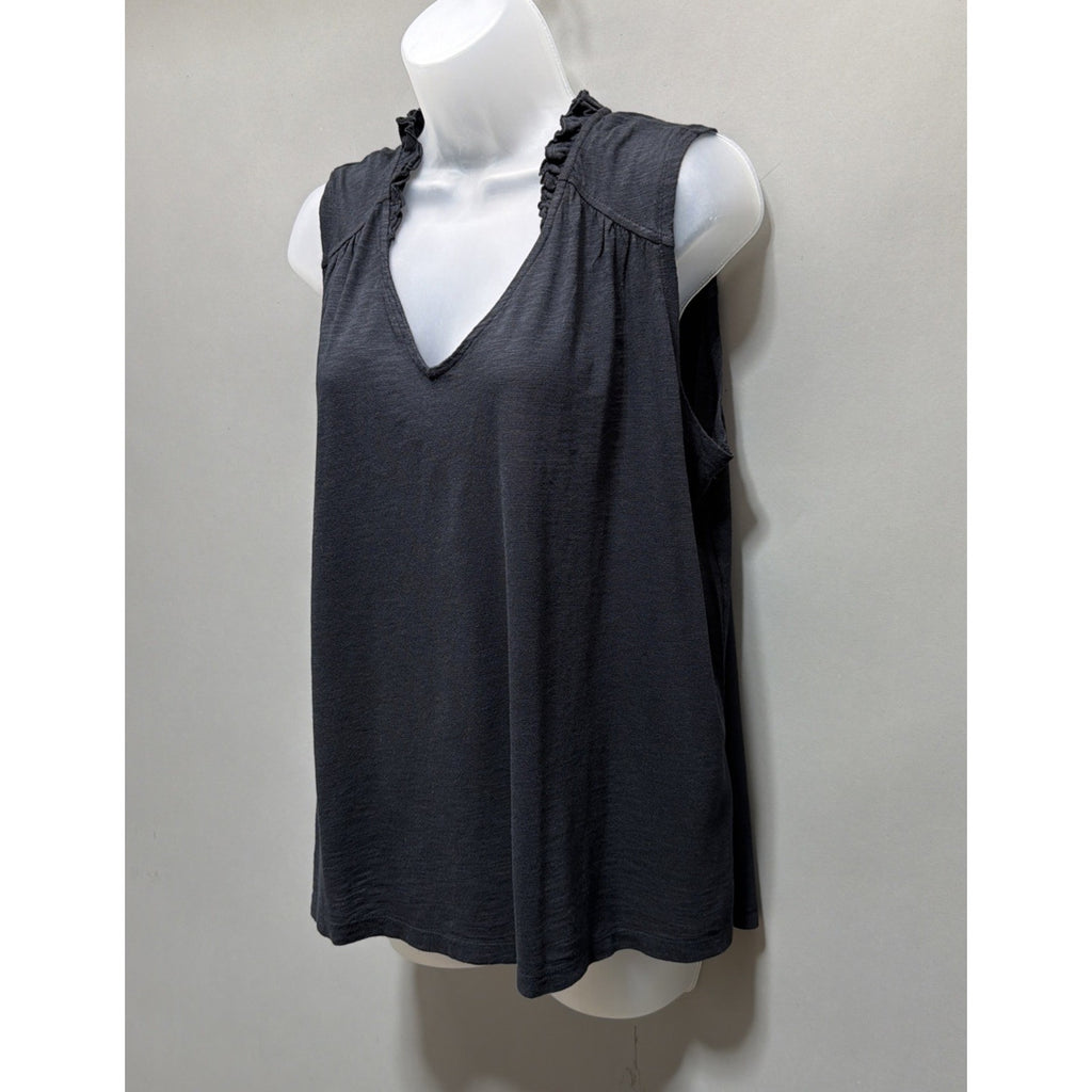 Knox Rose Blouse Womens M Ruffle V-Neck Sleeveless Stretch Black