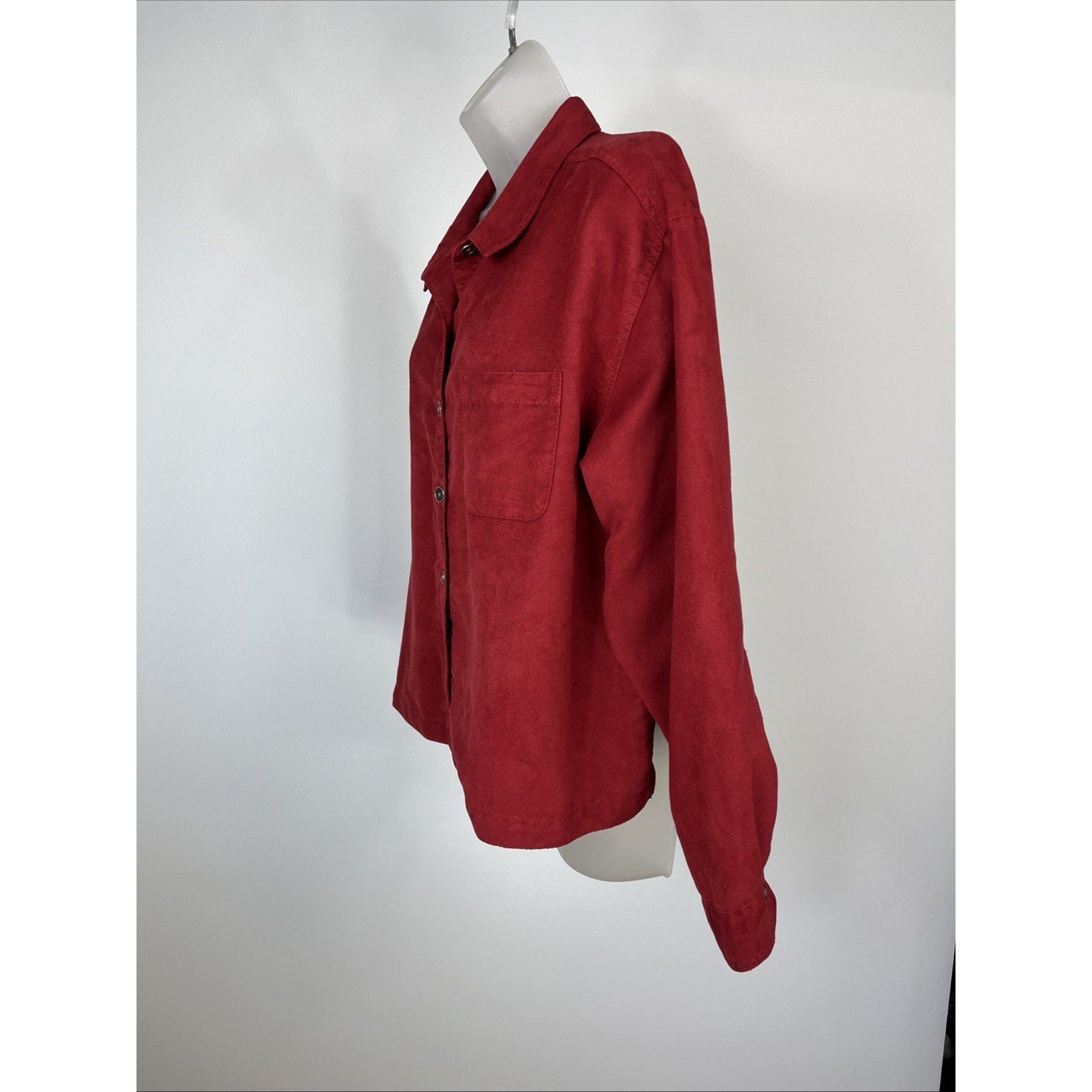 CHICO'S Shacket Women 3 Red Button Up L/S Sueded Boxy Side & Back Slits Top