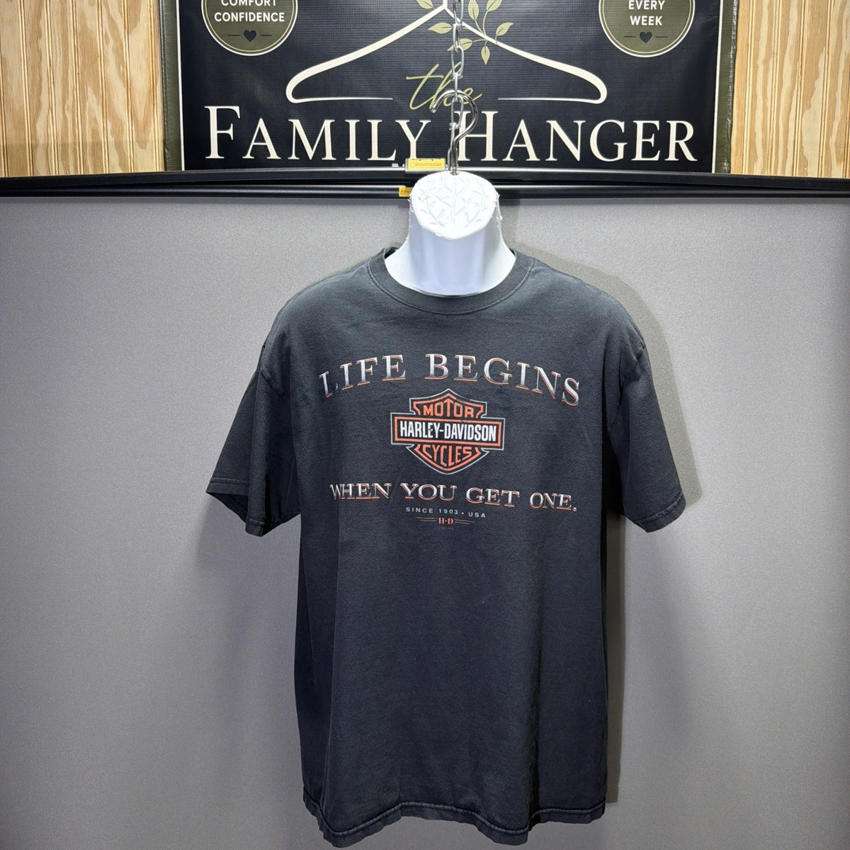Vintage HARLEY-DAVIDSON T-SHIRT SZ L LIFE BEGINS WHEN YOU GET ONE 2003 Made USA