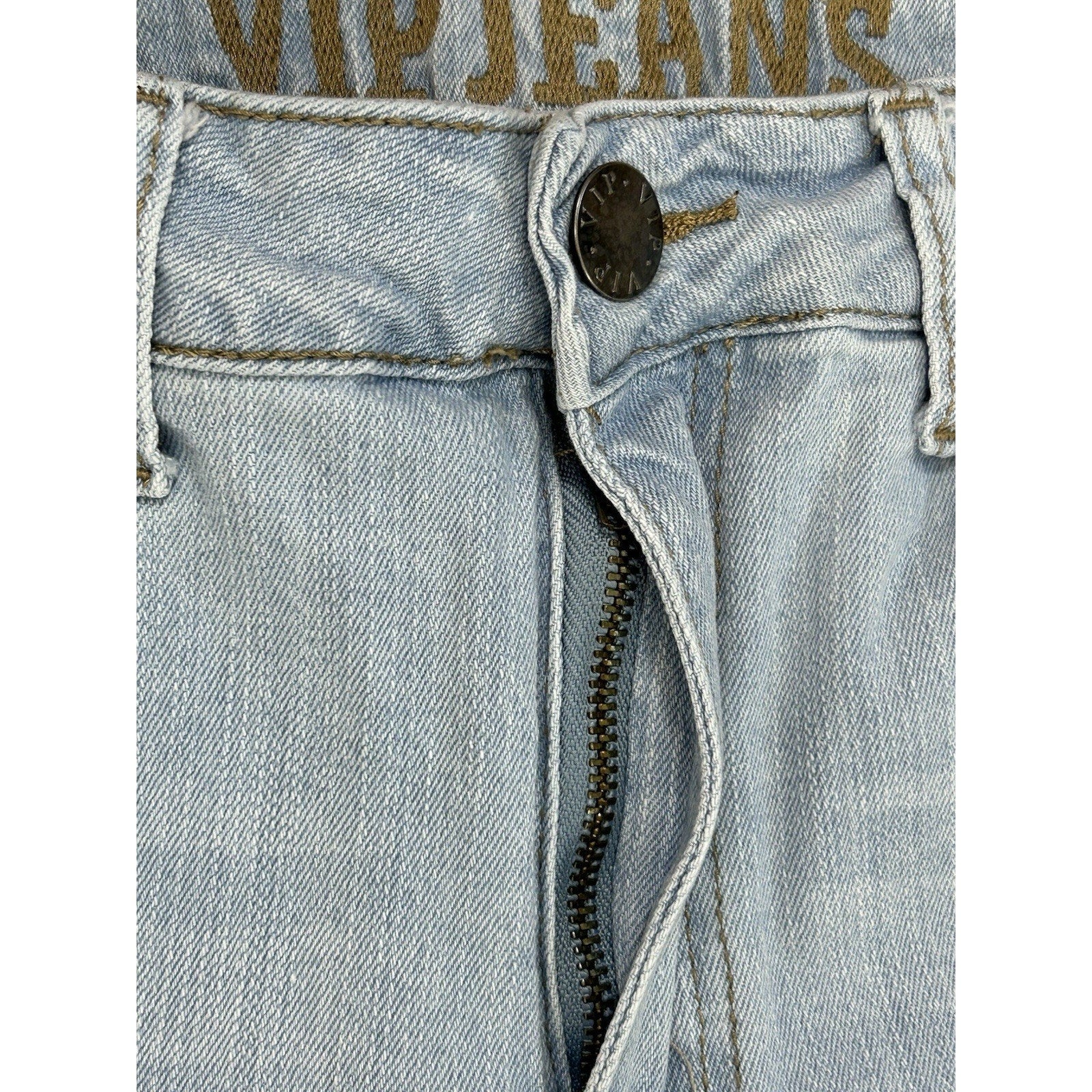 VIP Jeans Size 9/10 Womens Straight Distressed Stretch Mid Rise Blue Denim