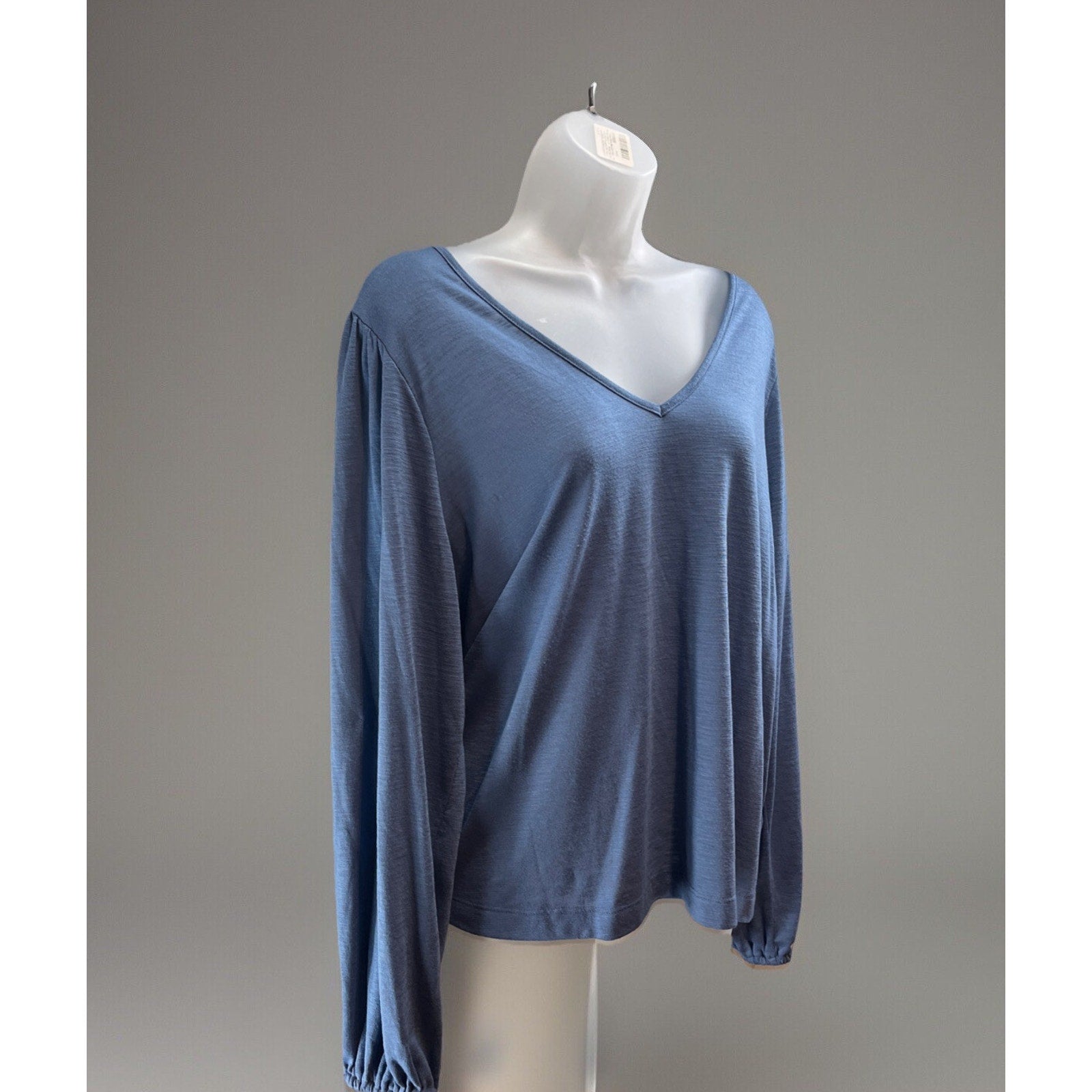 Gap Women's V-Neck Top T-Shirt Elastic Wrist Long Sleeve Blue XL