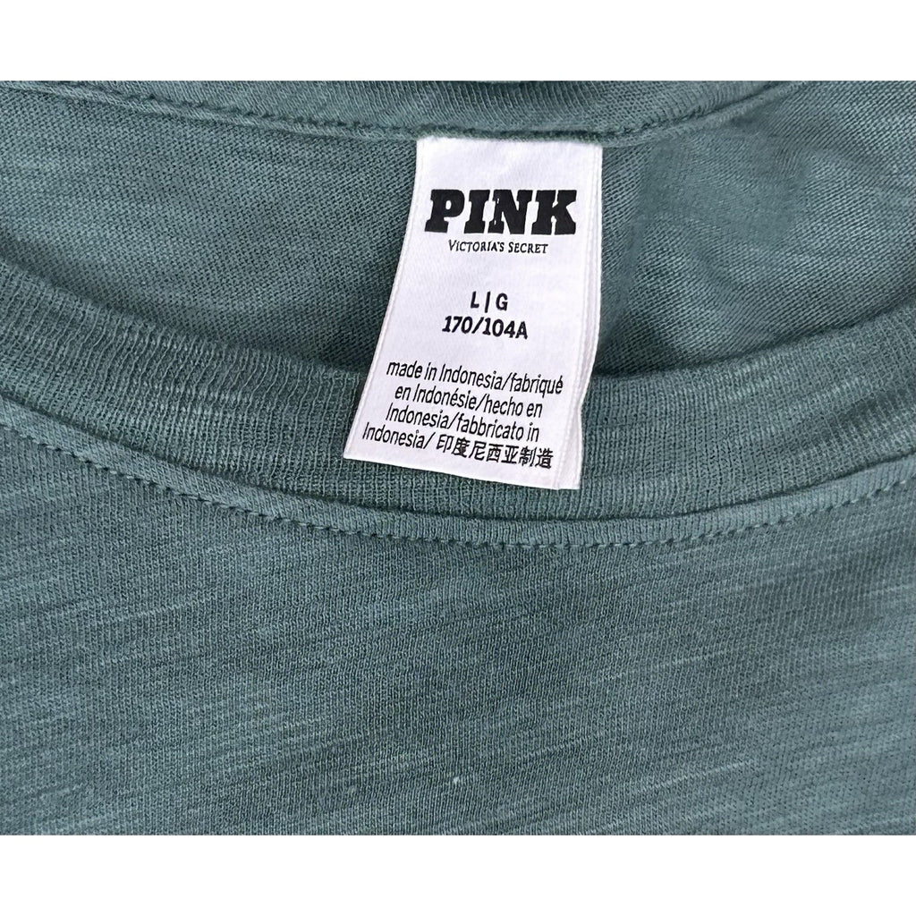 Victoria’s Secret PINK Large Green Long Sleeve Crop Top Malibu 100% Cotton.