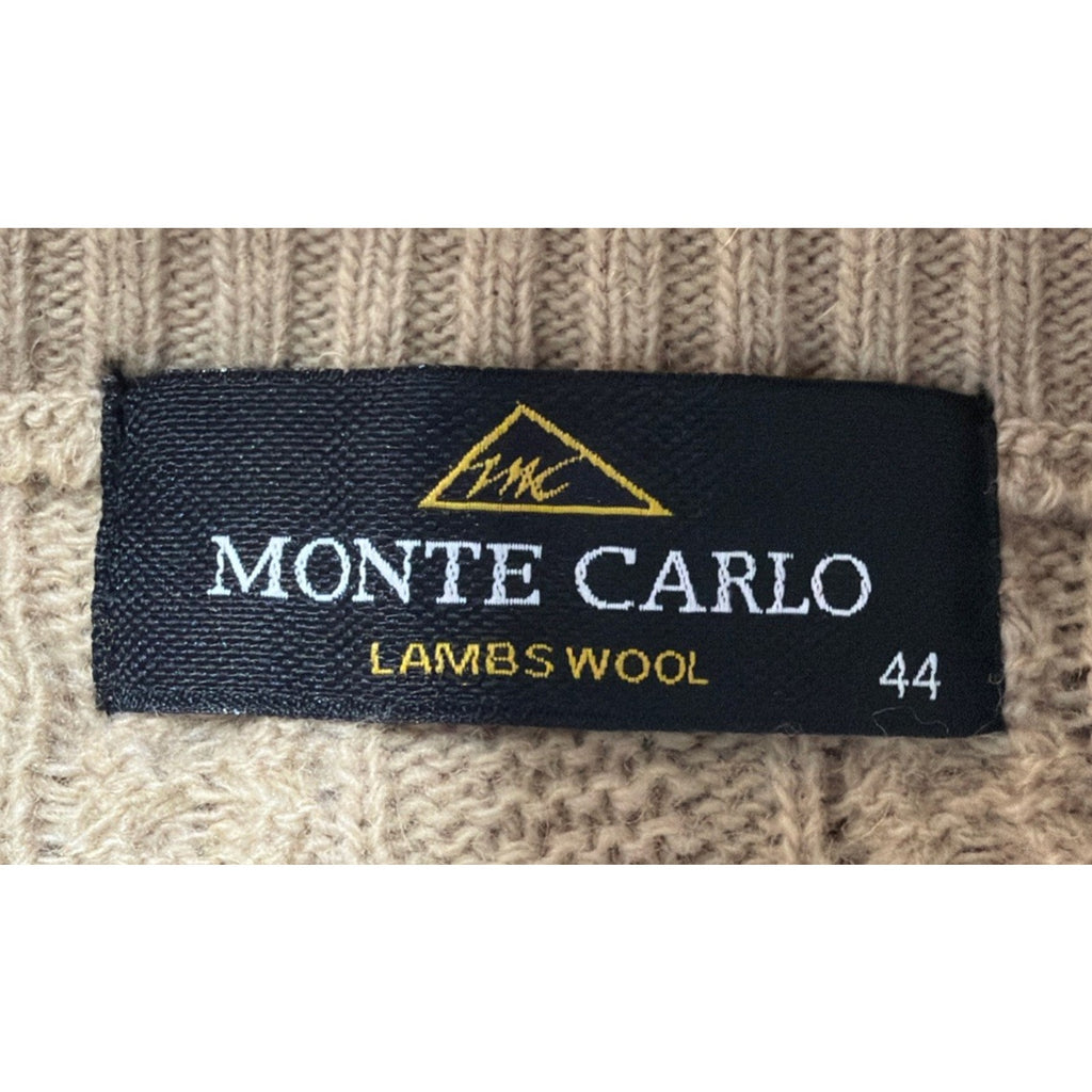 Monte Carlo Men Sz 44 Button Up Brown Lambs Wool Sweater Vest Cable Knit