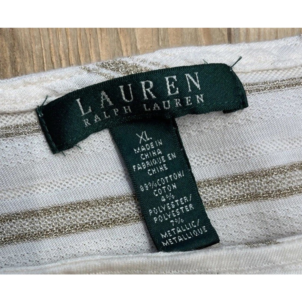 Lauren Ralph Lauren Women's Striped 3/4 Sleeve Shirt Blouse Brown Size XL