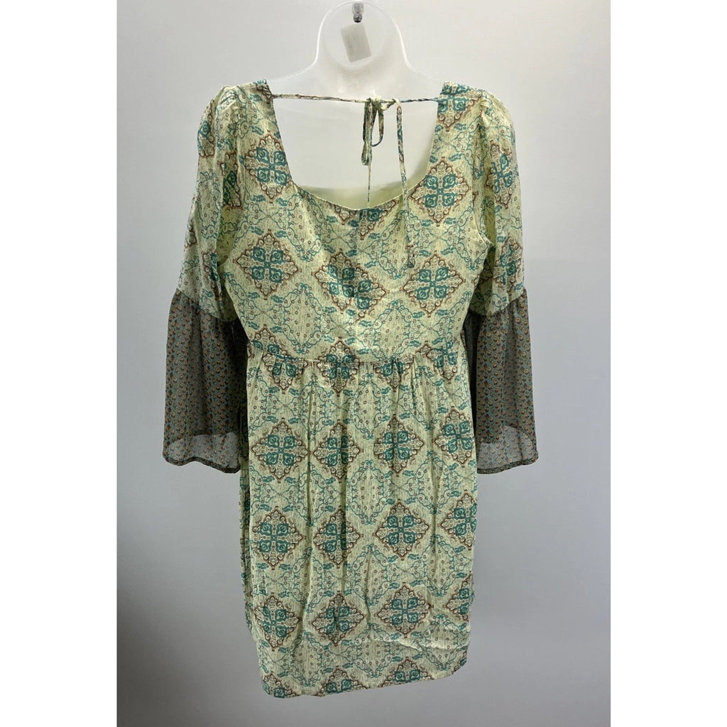 Umgee Women's Bohemian 3/4 Length Sleeve Tie Back Tunic Blouse Size Small