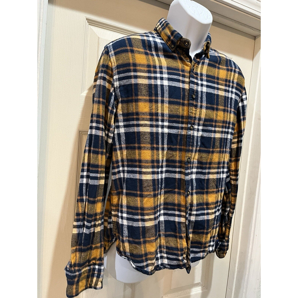 Denim and Flower Flannel Shirt Men's M Blue Yellow Plaid Soft Ricky Singh Casual