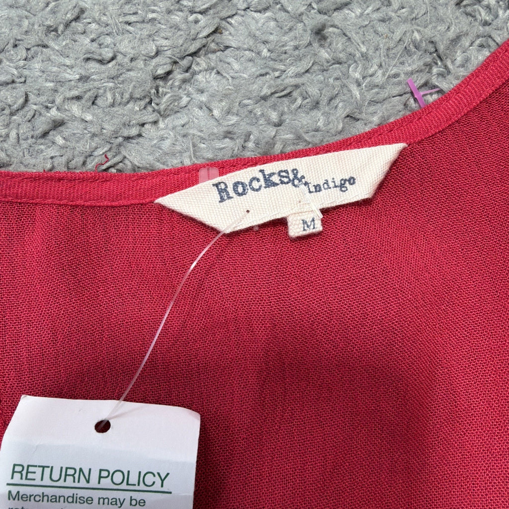 Rock & Indigo Womens Blouse Sz Meduim Red Ruffle Long Sleeve peasant NWT