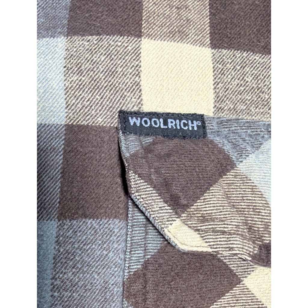 Vintage Woolrich Heavyweight Flannel Shirt Brown Blue Cream Plaid