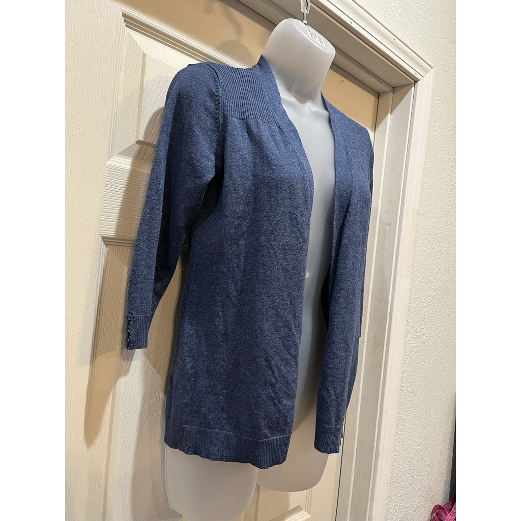KAREN SCOTT 3/4 Sleeve Ribbed Knit Blue Cardigan Navy PP (Small)