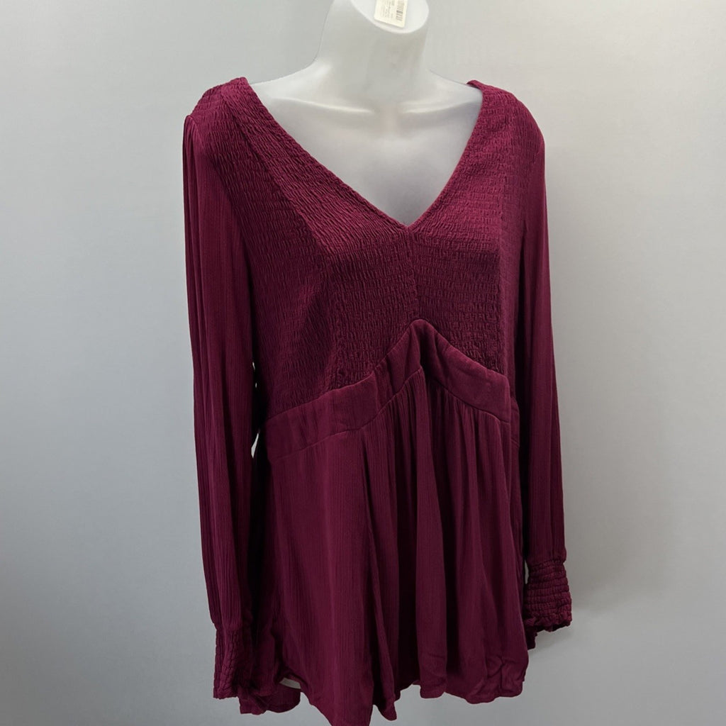TORRID Size 1 Raspberry Elastic Smocked Bodice Empire Waist Tunic Top