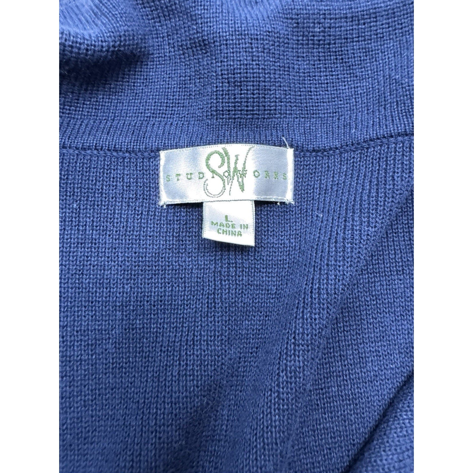 Studio Works Cotton Sweater Blazer Cardigan 2 Button Navy Blue Women’s Size L