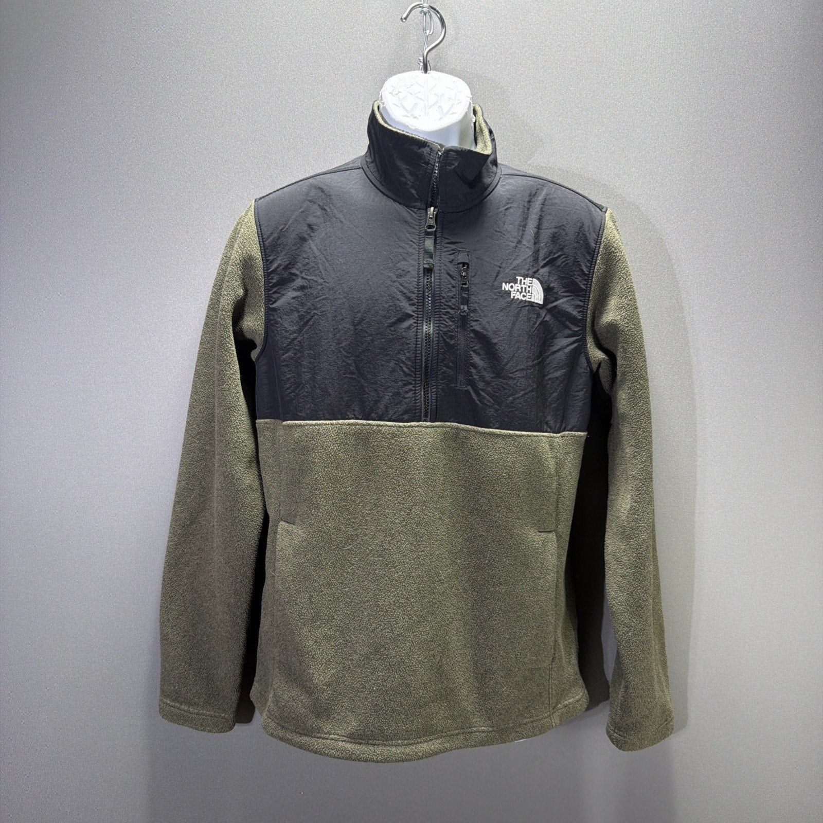 North Face Denali Fleece 1/4 Zip Pullover Men's S Olive Green Black Sweatshirt