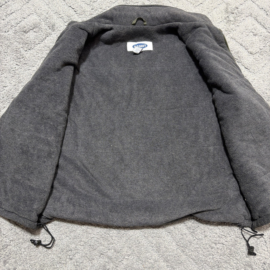 Old Navy Nylon Vest Mens Size XL Fleece Lined Green Cord Lock Waist Full Zip