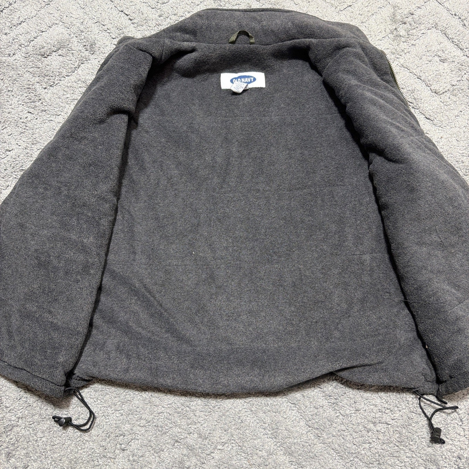 Old Navy Nylon Vest Mens Size XL Fleece Lined Green Cord Lock Waist Full Zip