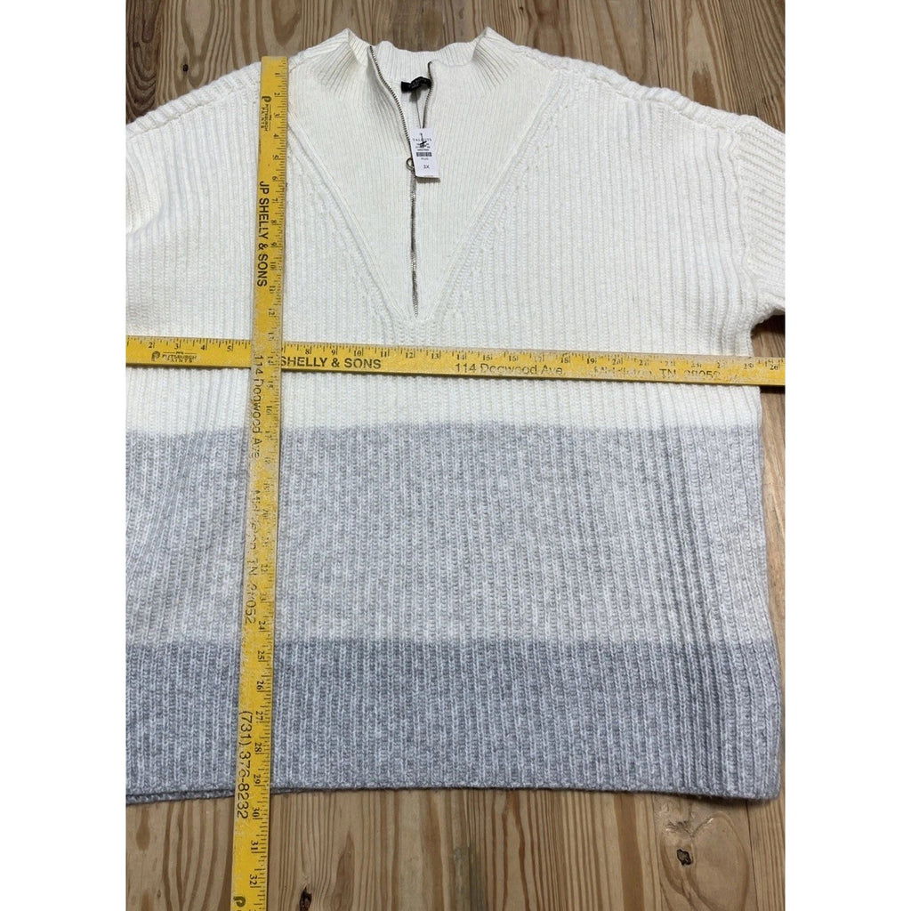 NWT Talbots Pretty Cream Grays Stripe 1/4 Zip High Neck Wool Blend Sweater 3X