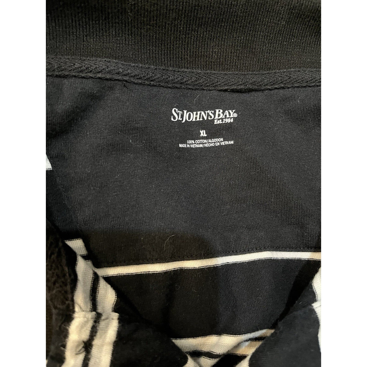 St Johns Bay Black Stripe Performance Polo Men's Size X-Large Preppy Cotton