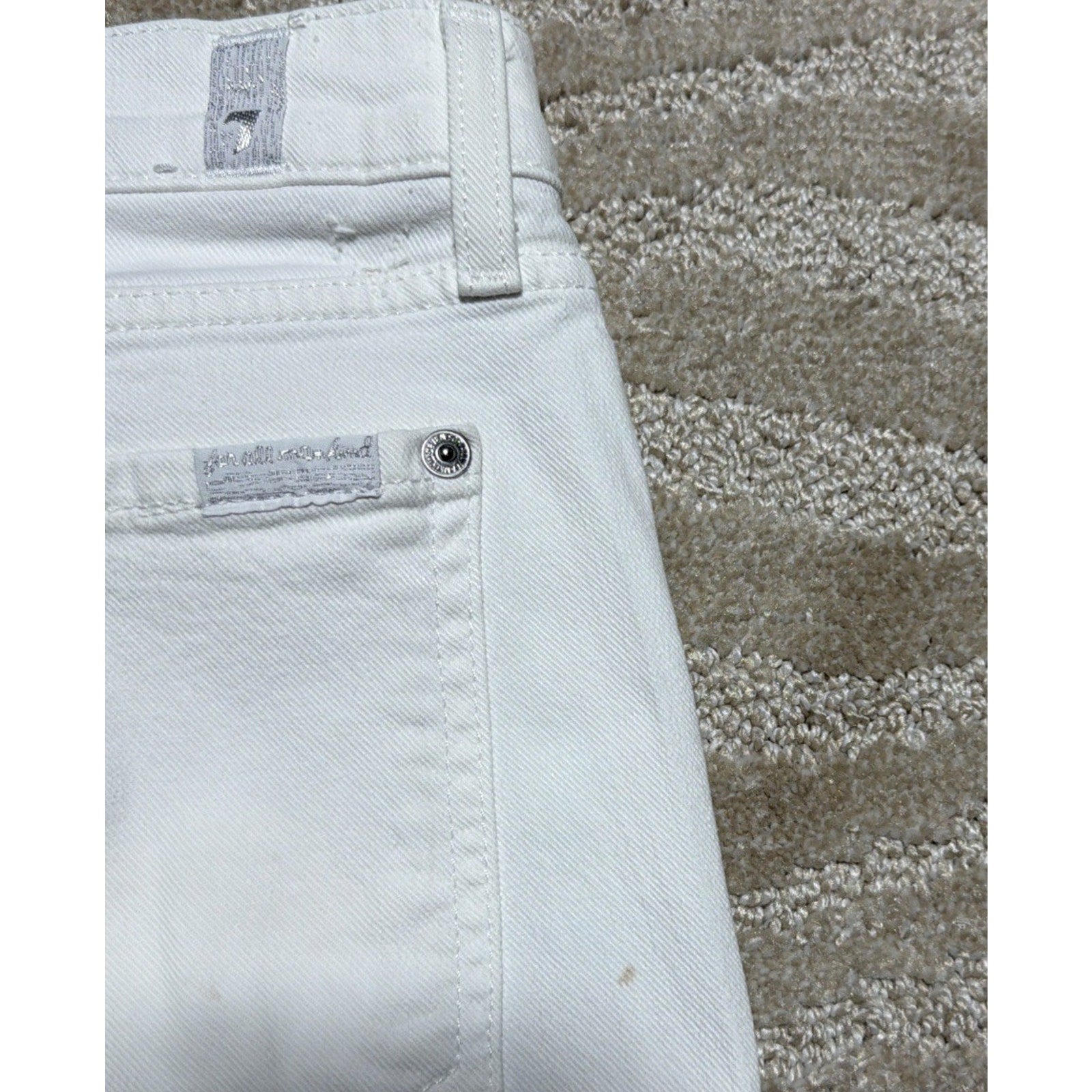 7 FOR ALL MANKIND Jeans Size 28 CROPPED BOOT FLARE Raw Hem White Stretchy