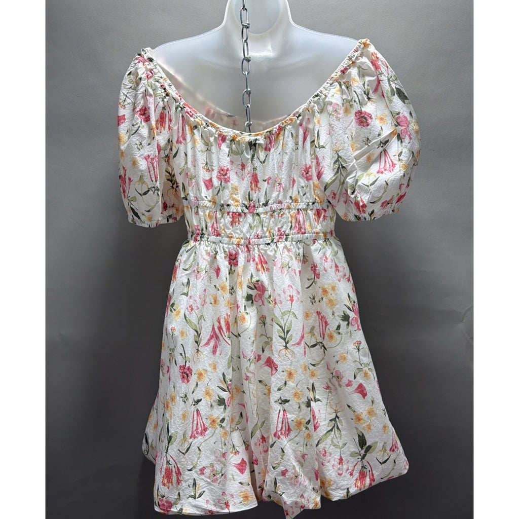 H&M Womens Floral Size Medium Bubble Hem Puff Sleeve Dress Fairy Whimsy