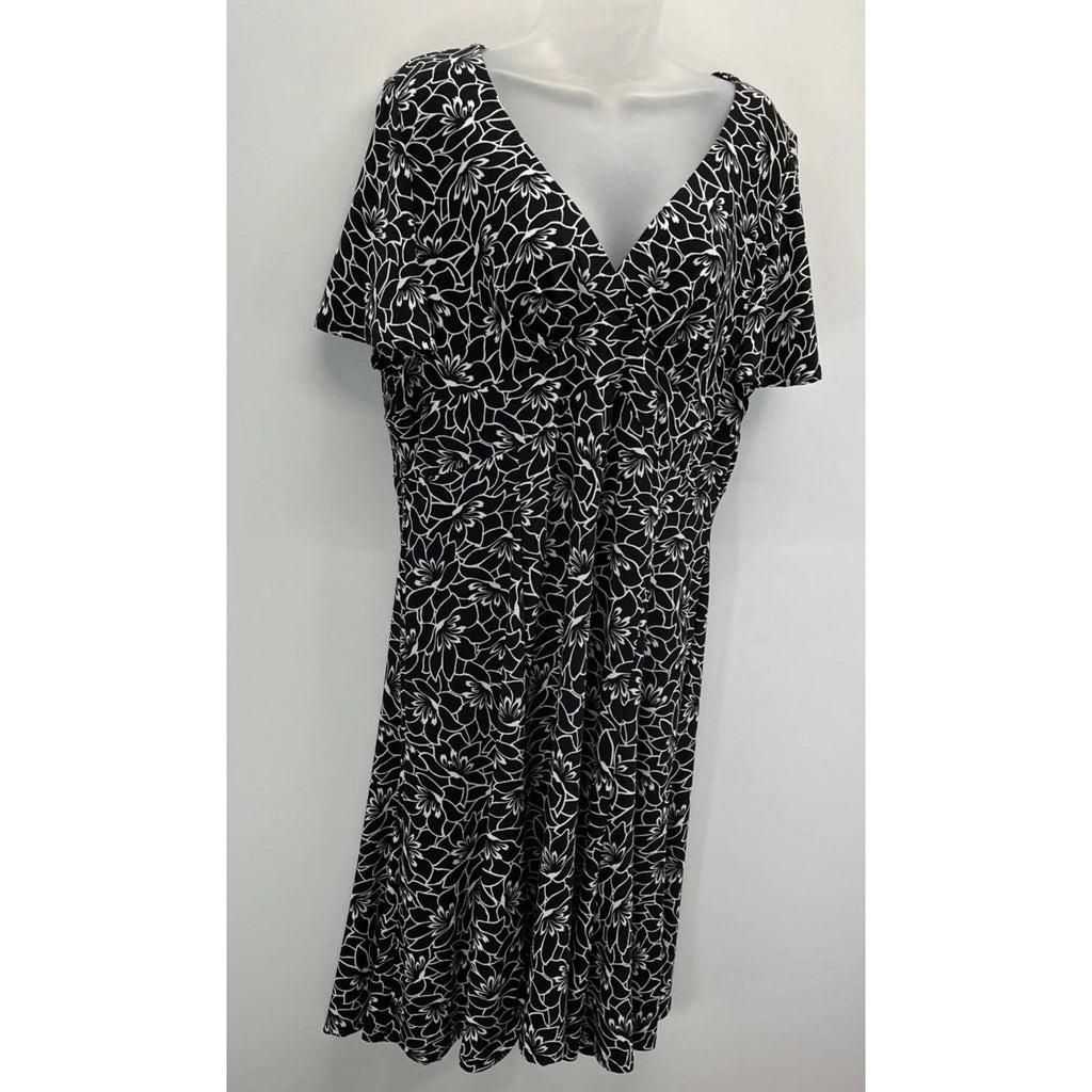 Chaps Ralph Lauren Dress Black Ivory XL Stretch Short Sleeve Washable