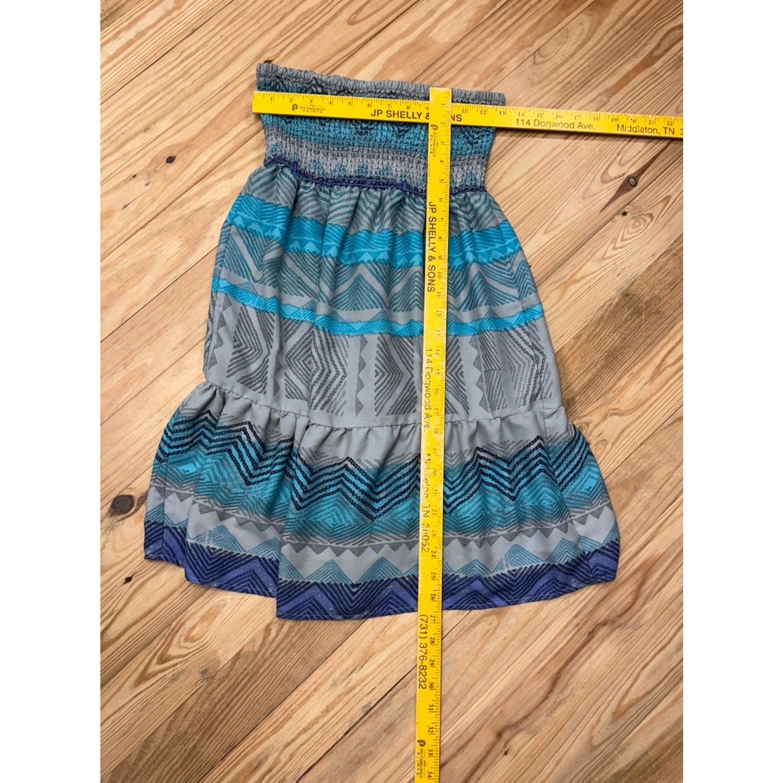American Eagle Y2K Summer Boho Fiesta Strapless Smocked Tube Top Dress Blue Sz M