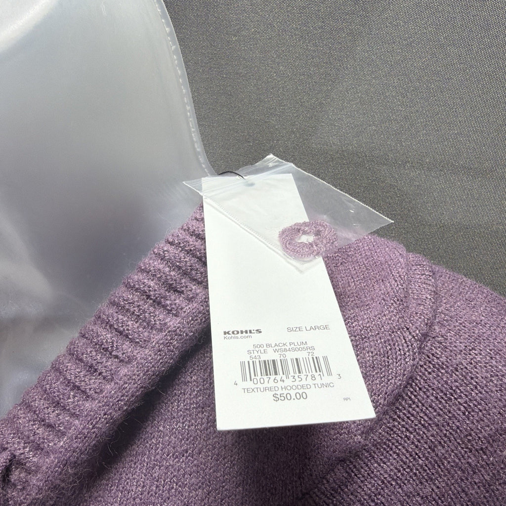 New Sonoma Women's Plum Textured Tunic Hooded Soft Sweater Size Large