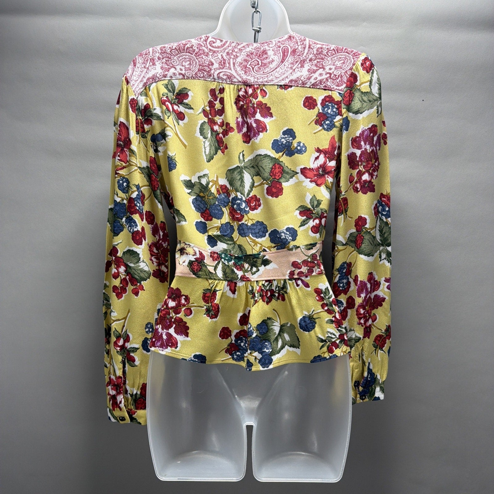 Anthropologie Meadow Rue Floral Patchwork Wrap Top Blouse Long Sleeve Tie Size 2