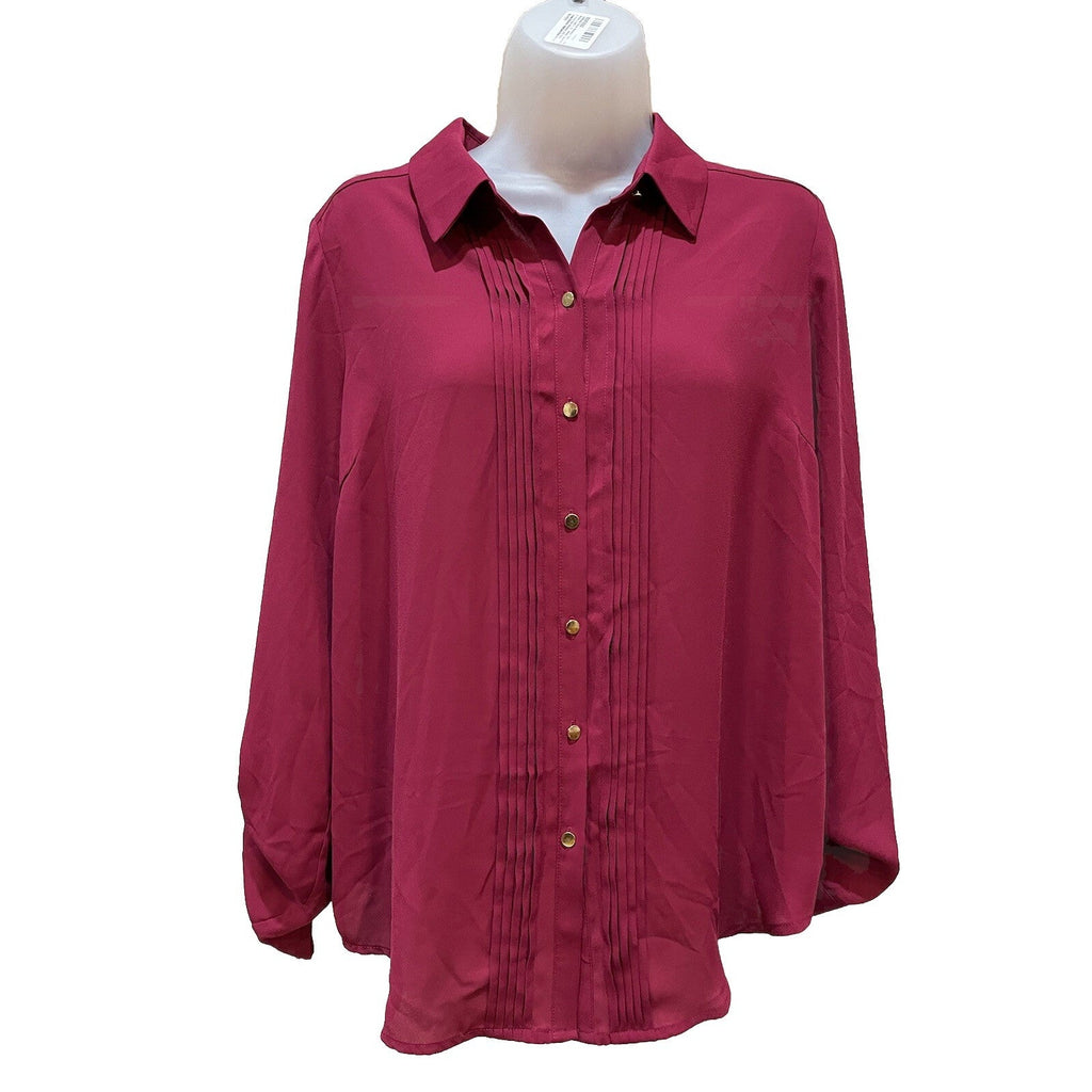 Forever 21 Burgundy Button Down Ribbed Blouse Women's Size Medium Long Sleeve