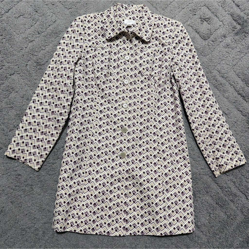 Ann Taylor Loft Women's Multicolor Geometric Pattern L/S Career Coat Medium