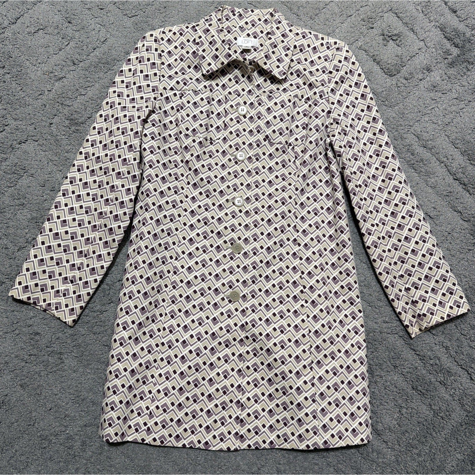 Ann Taylor Loft Women's Multicolor Geometric Pattern L/S Career Coat Medium