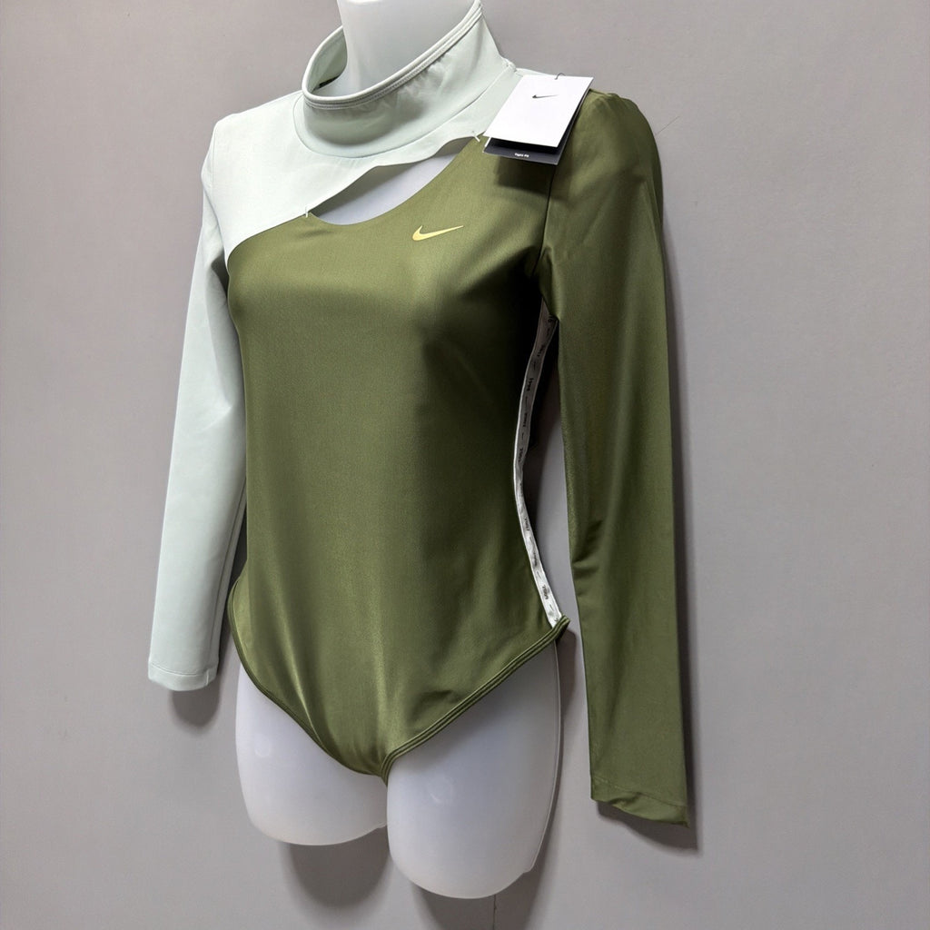 Nike Serena Williams Tennis Long Sleeve Bodysuit Olive Women's Size S DJ1144-326