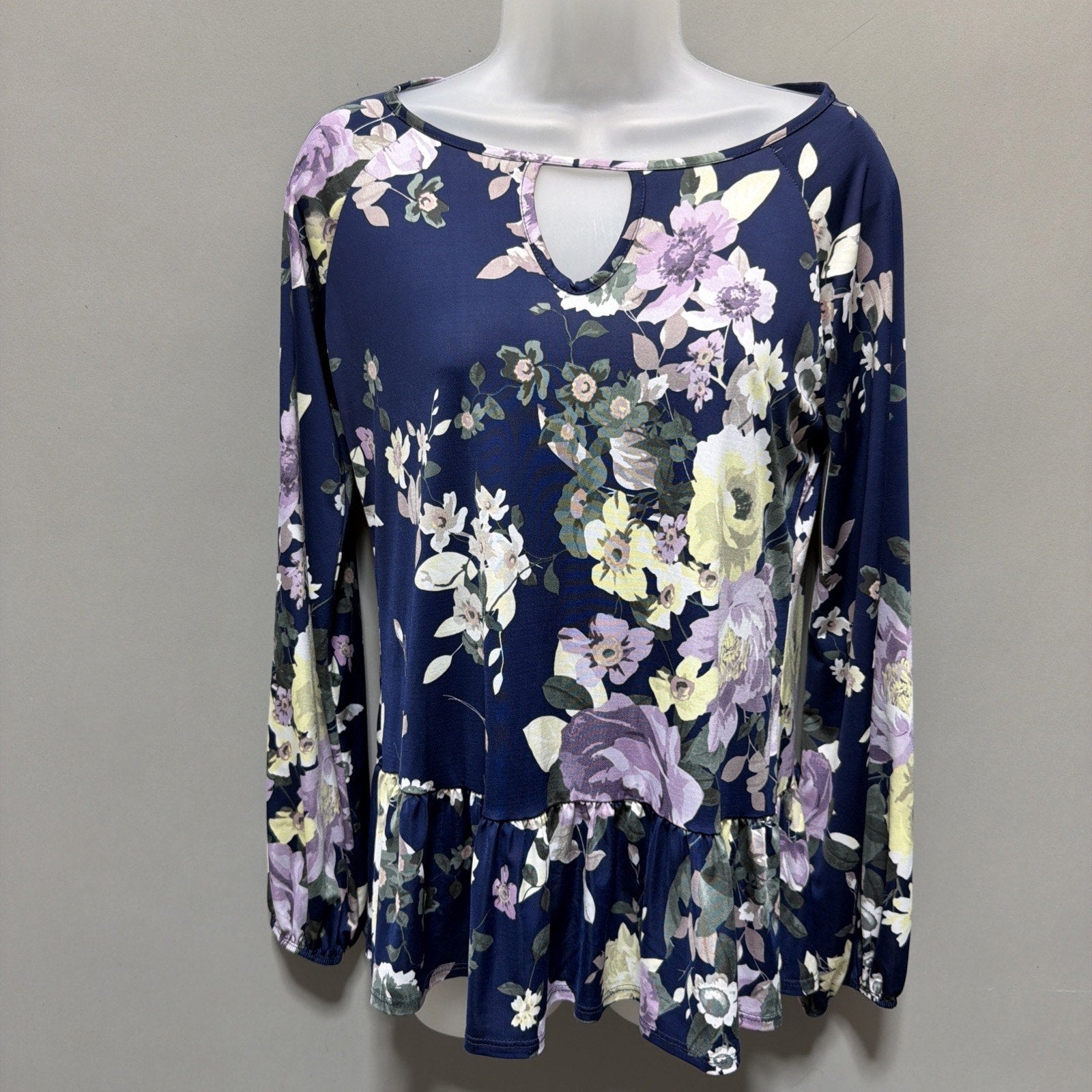 Pink Lily Floral Print Blouse Top Long Sleeve Multicolor Women's Medium