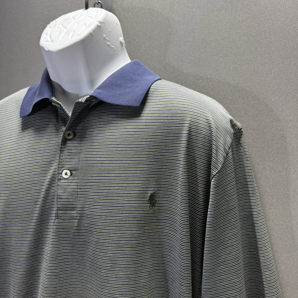 Polo Golf Ralph Lauren Mens L 100% Pima Cotton Striped Polo Shirt Navy Green