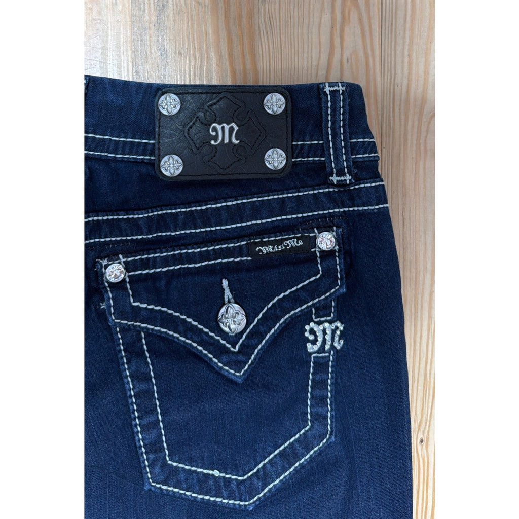 Miss Me Jeans Womens Size 27x33 Low Rise Skinny Dark Wash Denim Flap Pockets