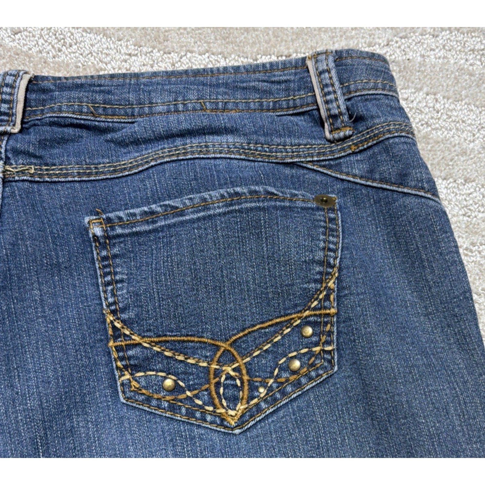 Baccini Womens Mid Rise Straight Leg Embroidered Blue Denim Jeans 5 POCKE Sze 10