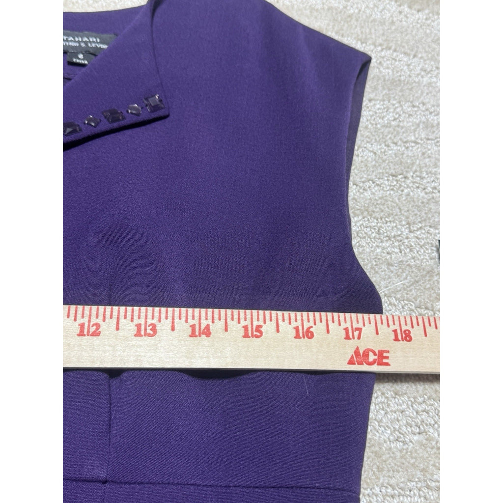Tahari Arthur S. Levine Purple Sheath Dress Size 6 Embellished Neck Career NWT