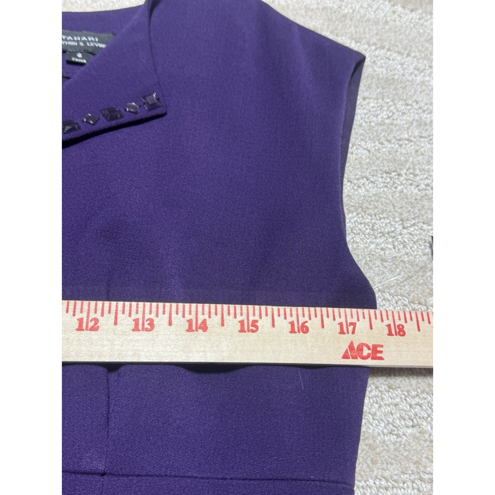 Tahari Arthur S. Levine Purple Sheath Dress Size 6 Embellished Neck Career NWT