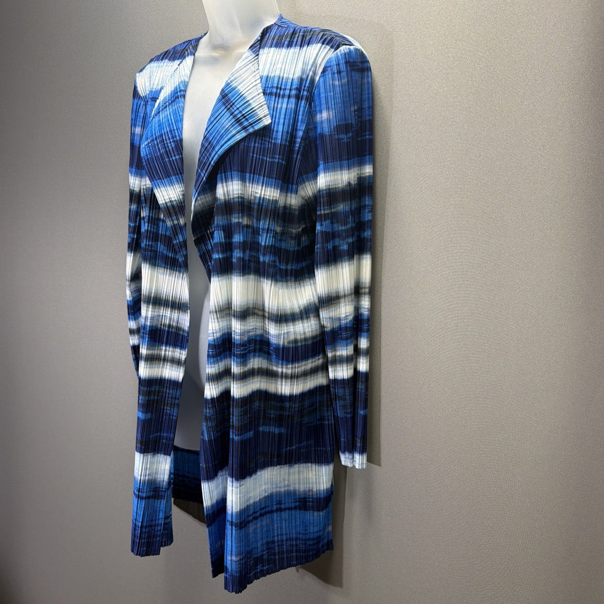 Chico’s Collection Ocean Stripe Jacket Women’s XL Crinkle Satin Open Front NWT
