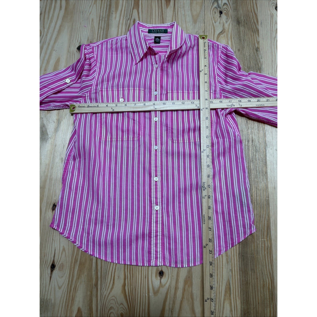 Lauren Ralph Lauren Shirt Womens Pink White Stripe Button Up Roll Tab Sleeves S