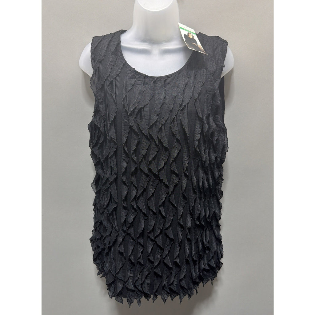 Vintage Laura Ashley Sleeveless Lined Blouse Black Office Ruffles Retro Medium