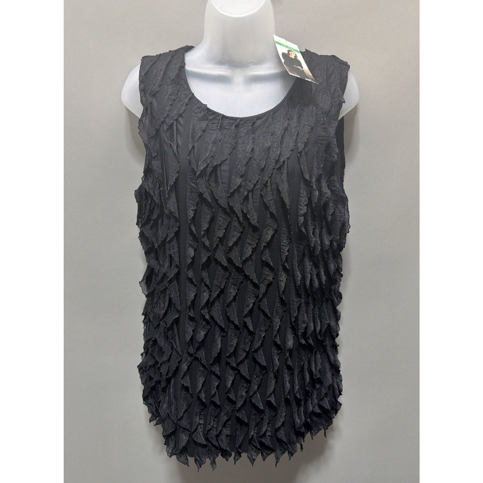 Vintage Laura Ashley Sleeveless Lined Blouse Black Office Ruffles Retro Medium