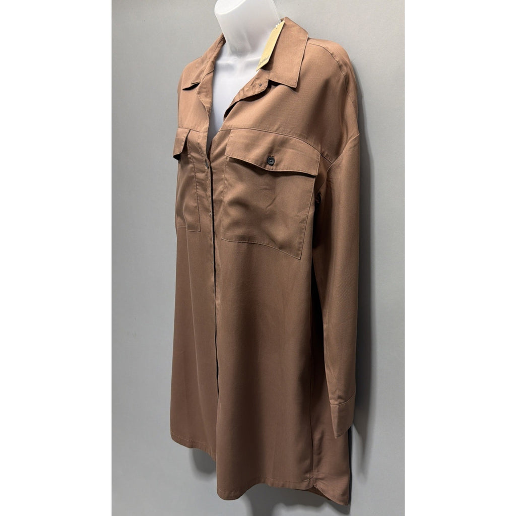 Women’s UpWest Brown All-Around Button Down Shirt Dress Size Medium NWT 78$MSRP