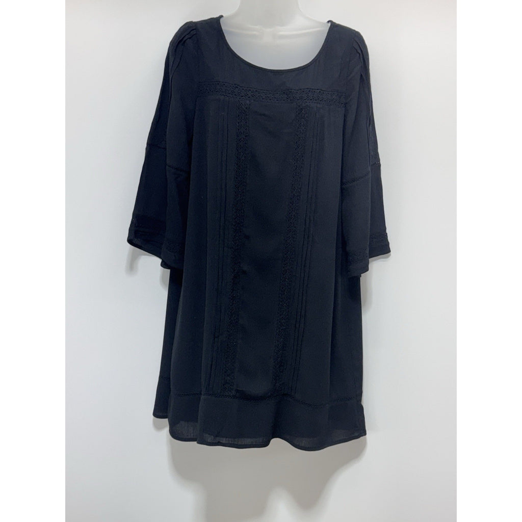 Sanctuary Black 3/4 Sleeve Detailed Lined Rayon Shift Dress Women’s Size M NWT