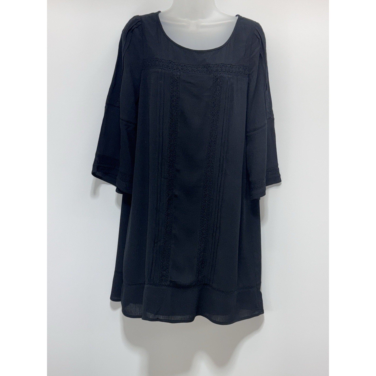 Sanctuary Black 3/4 Sleeve Detailed Lined Rayon Shift Dress Women’s Size M NWT