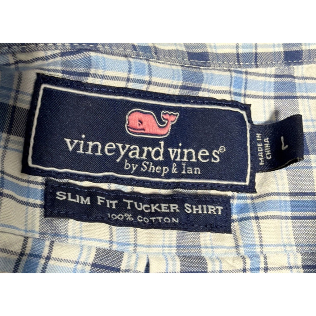 Vineyard Vines Slim Fit Tucker Shirt Men's Large Long Sleeve Blue Plaid